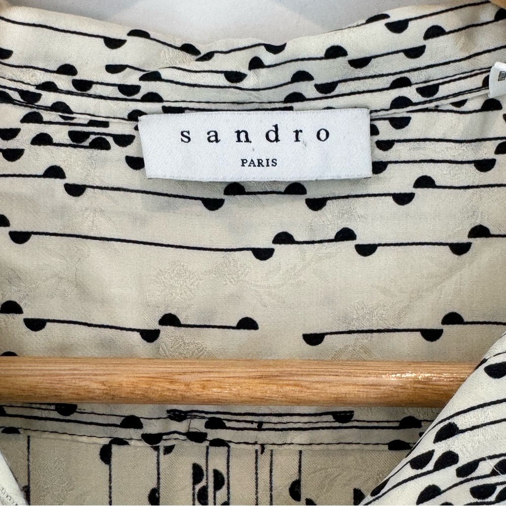 Sandro Shirel satin viscose dress in ecru/black - Picture 7 of 13